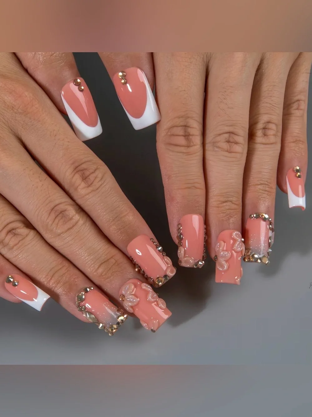 Peach Crystal Accent Press-On Nail Set by Lovful